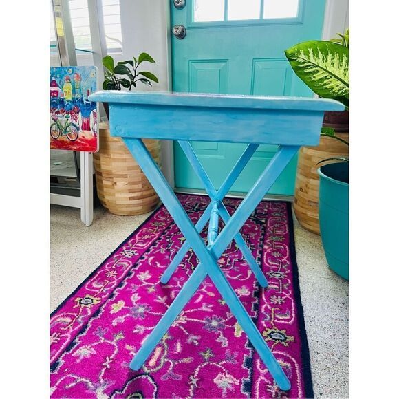Flamingo Tray Table Hand Painted Coastal Original Vintage Rare Wood L19” W14” H2 - Picture 12 of 16